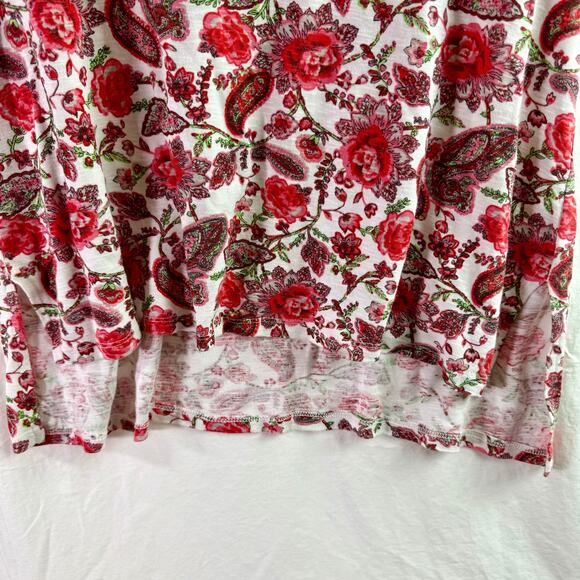 Philosophy Women's XL White 100% Pima Cotton S/S Floral Paisley V Neck Shirt - Picture 8 of 8